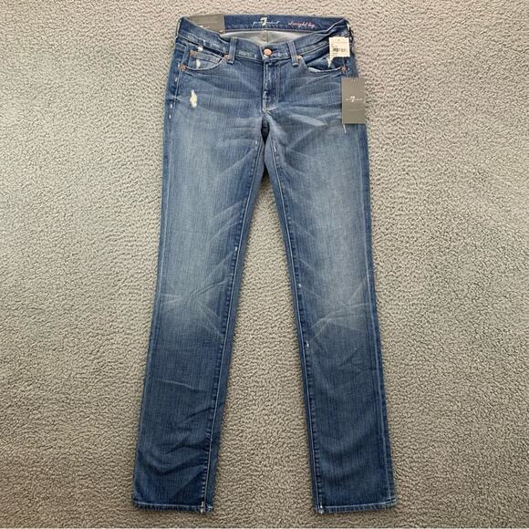 7 For All Mankind Blue Straight Leg Jeans - Picture 1 of 15